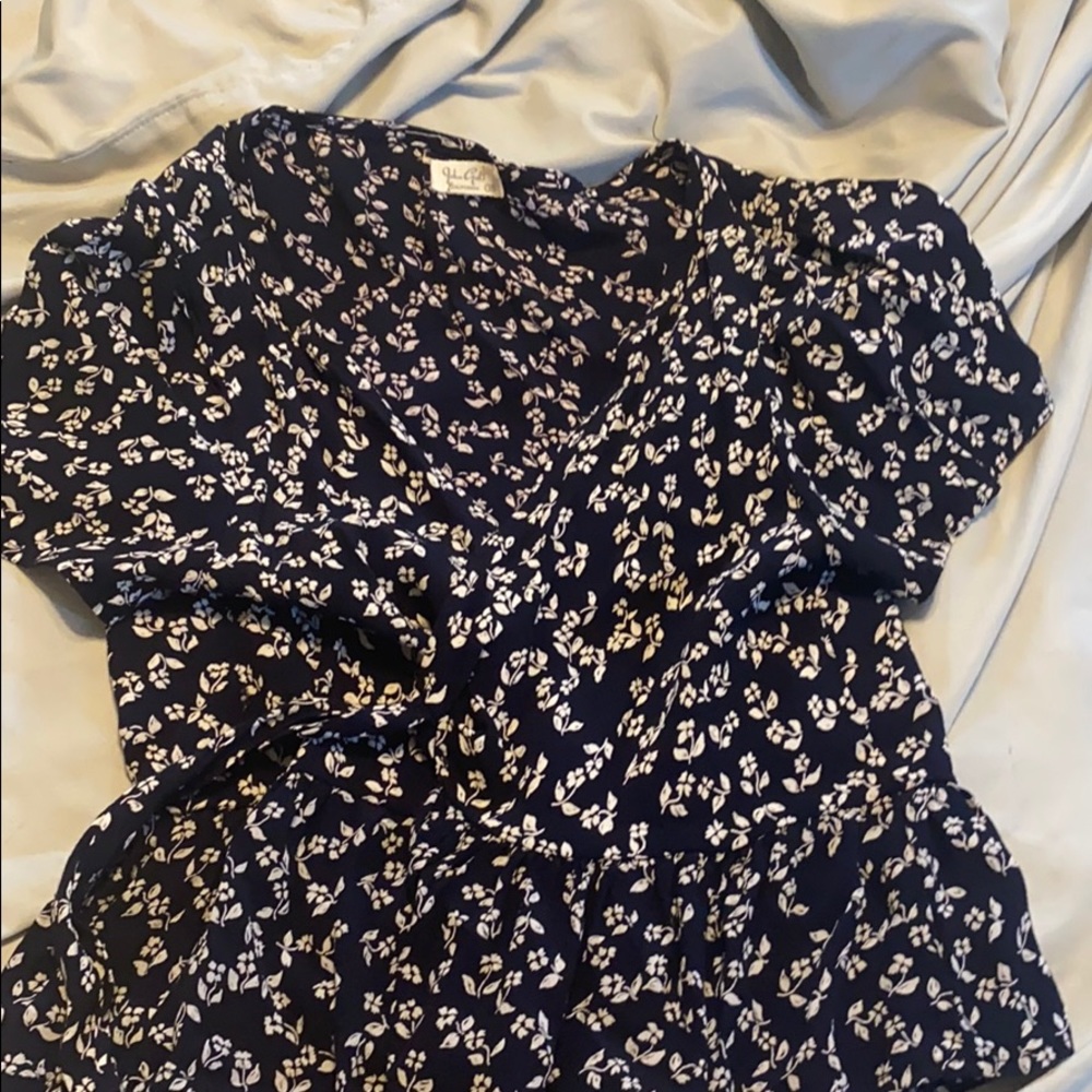 Blue floral wrap top